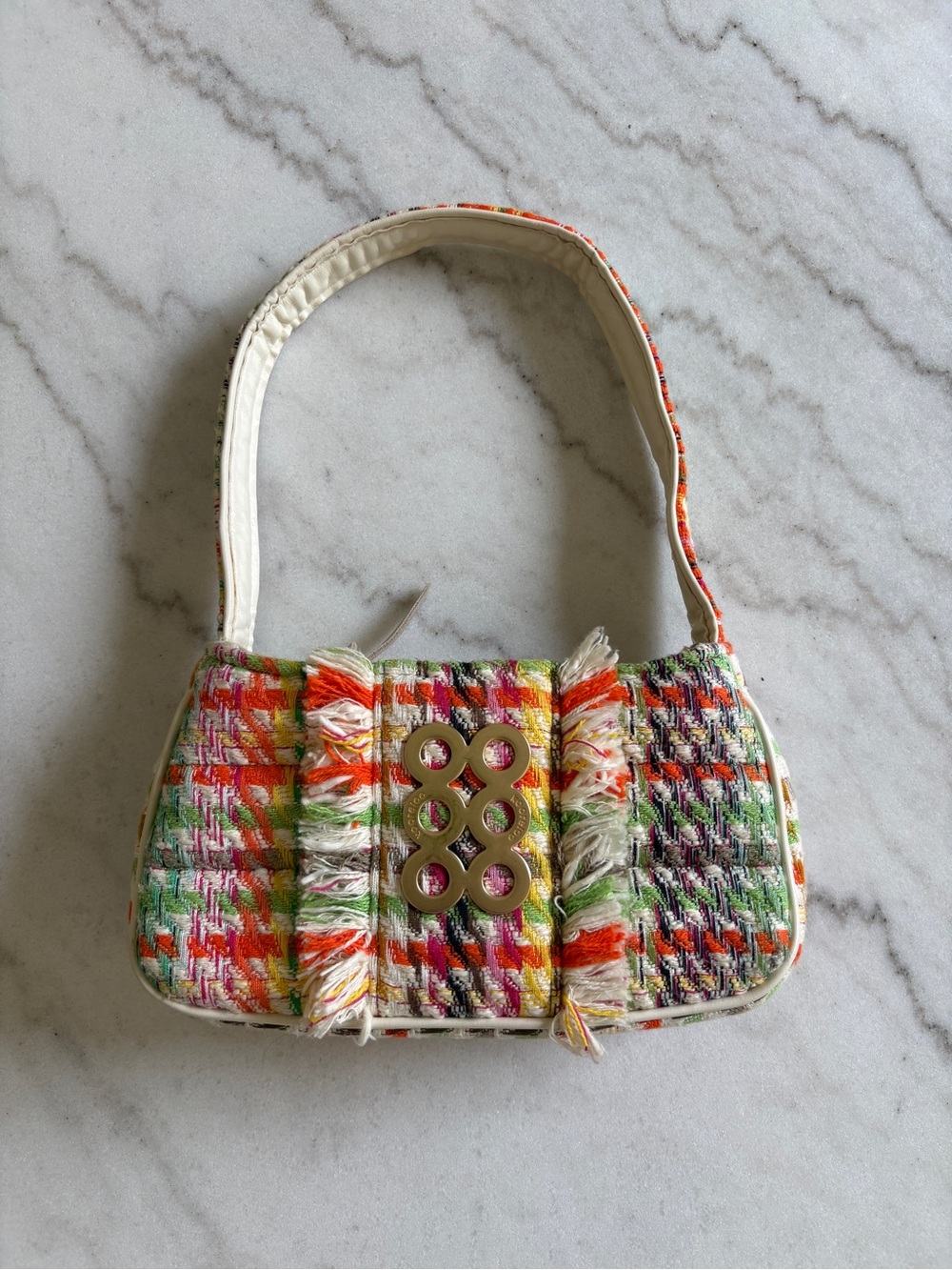 Kooreloo Multicolor Tweed Shoulder Bag - White Trim